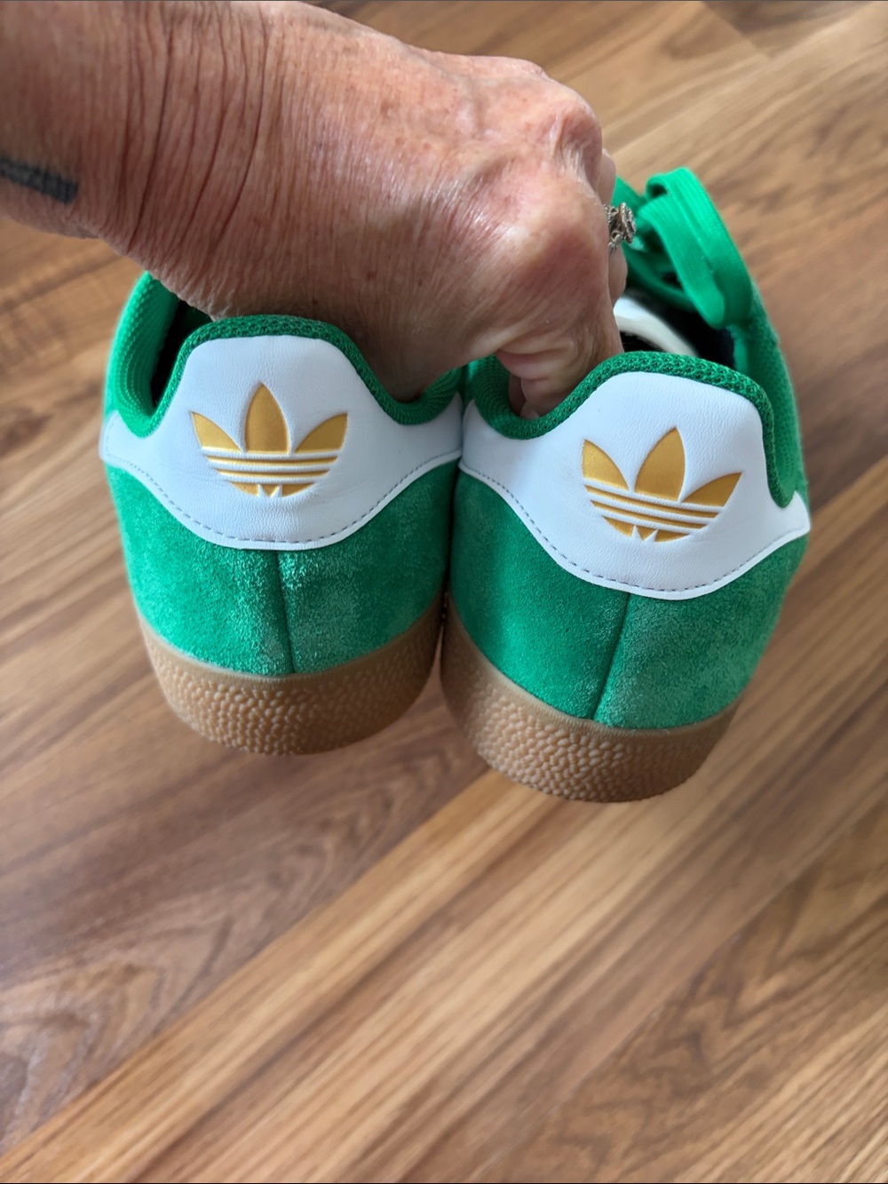 adidas Gazelle ADV shoes in a "Green/Cloud White/Gum" colorway. - Picture 5 of 8